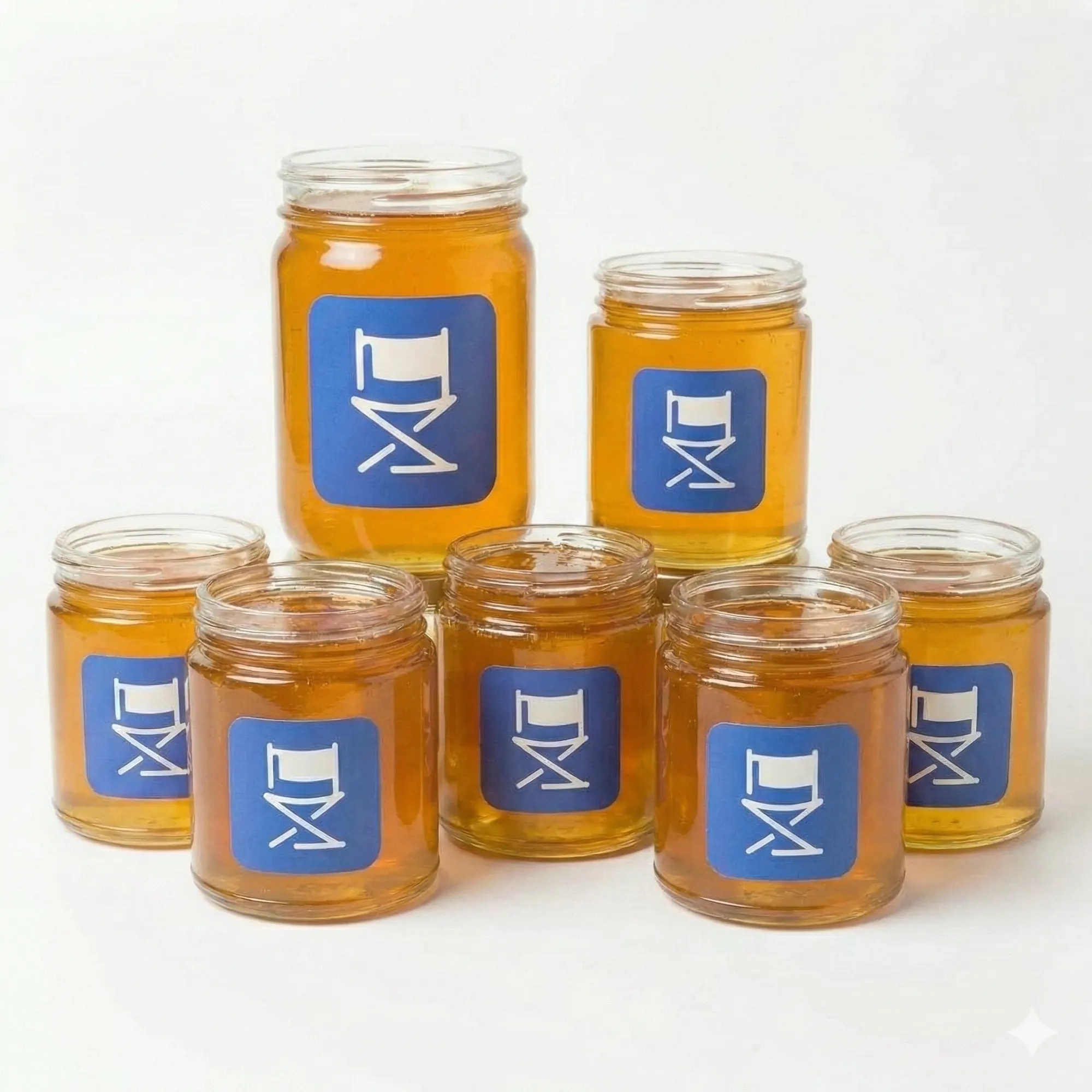 Custom αυτοκόλλητα για μέλι με μπλε λεπτομέρειες